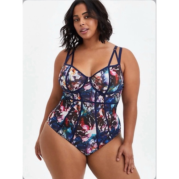 Torrid Underwire Floral Multicolor Women's Lingerie One Piece NWT SZ 1 and 2 - Picture 1 of 12